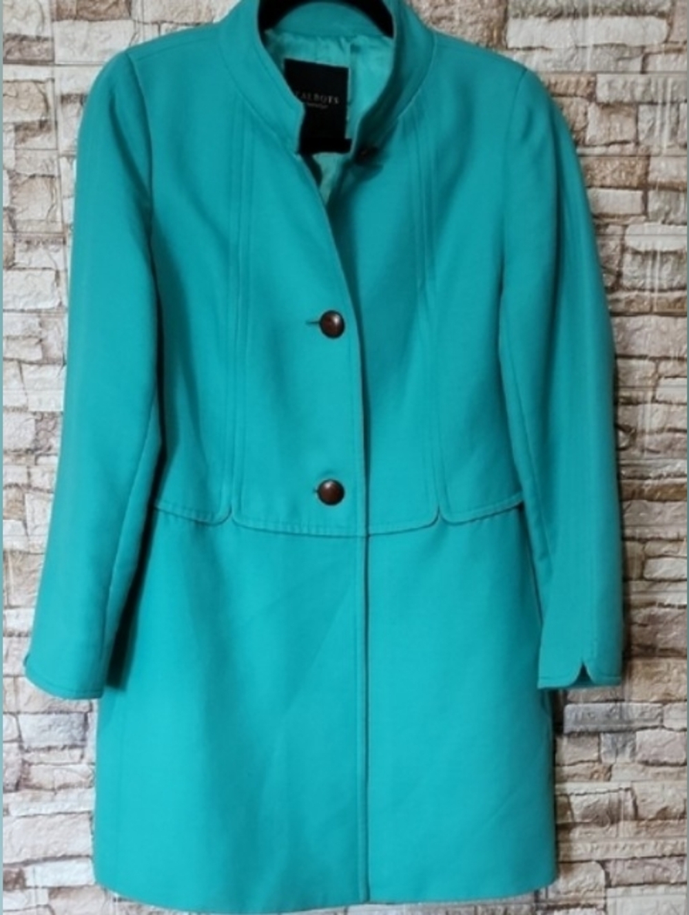 Retro Talbots Teal Single-Breasted Wool-Blend Pea Coat Women's